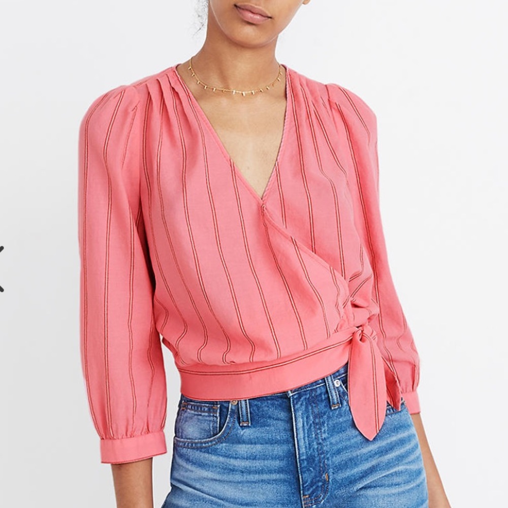 Madewell Wrap Top In Cecilia Stripe | Peony Pink - image 1